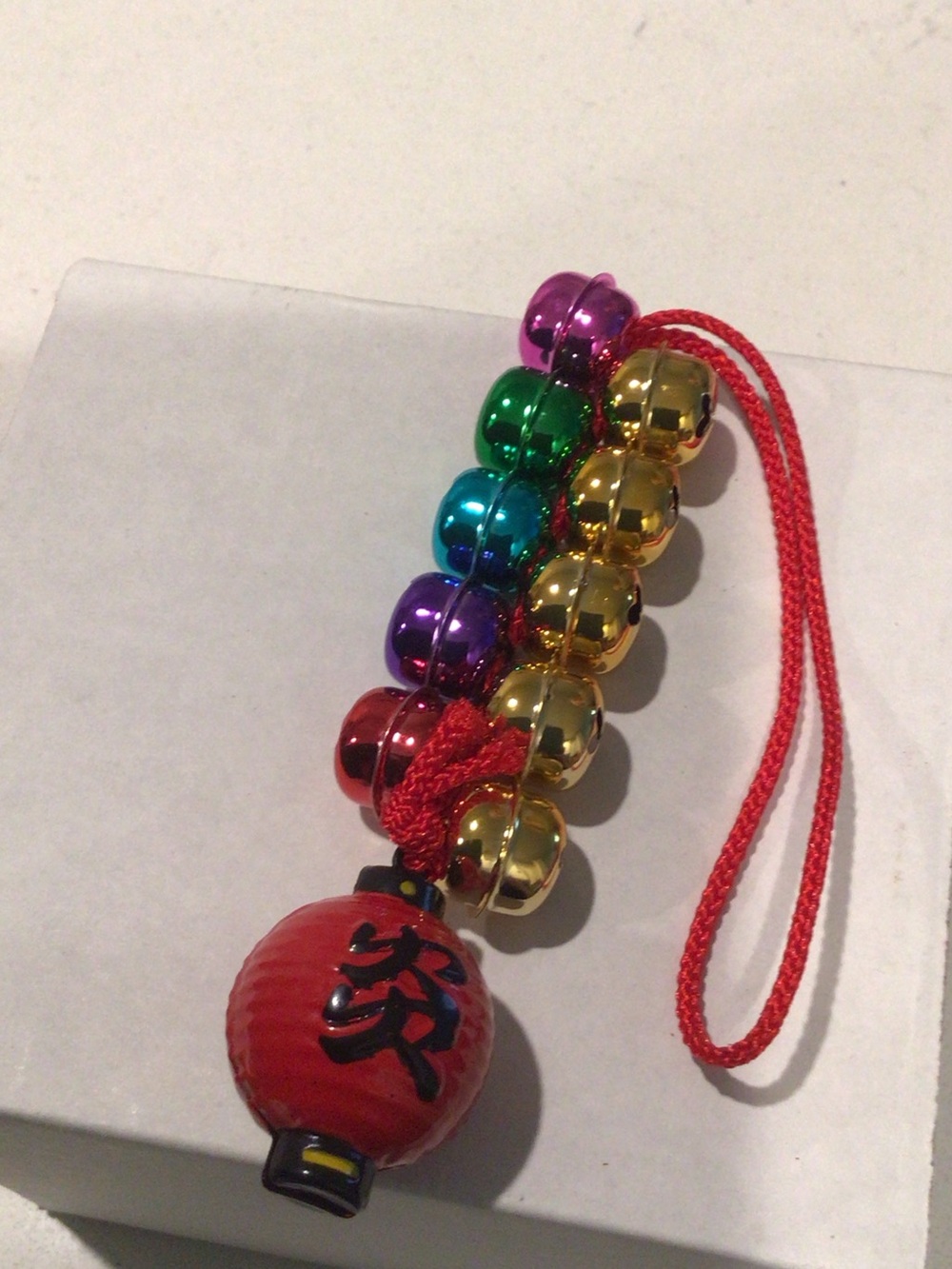 Red Lantern Bell Ornament with Multicolor Jingle Bells from and bought in Japan - Picture 2 of 3